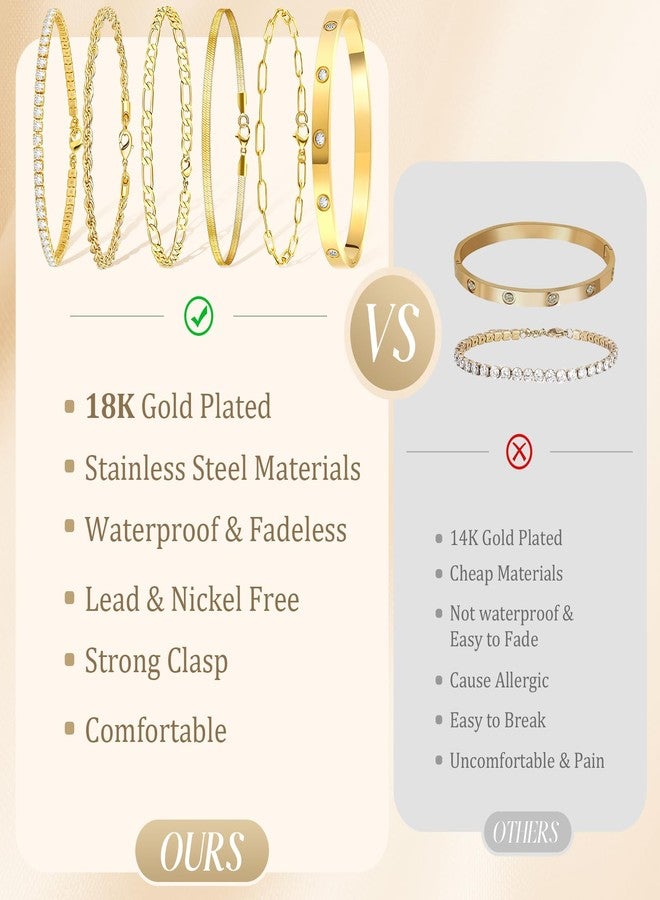 MOINSPIRE Gold Bracelets for Women Non Tarnish, Dainty 18K Gold Plated Bracelets Stack Trendy Waterproof Stackable Bangles, Cuban Link Paperclip Chain Jewelry Set Fashion Accessories Gifts for Women - Image 3